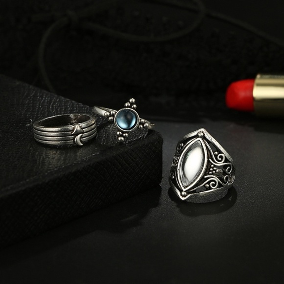 **LUCINDA* 7-Pc Silver x Blue Fashion Ring Set - Picture 5 of 10